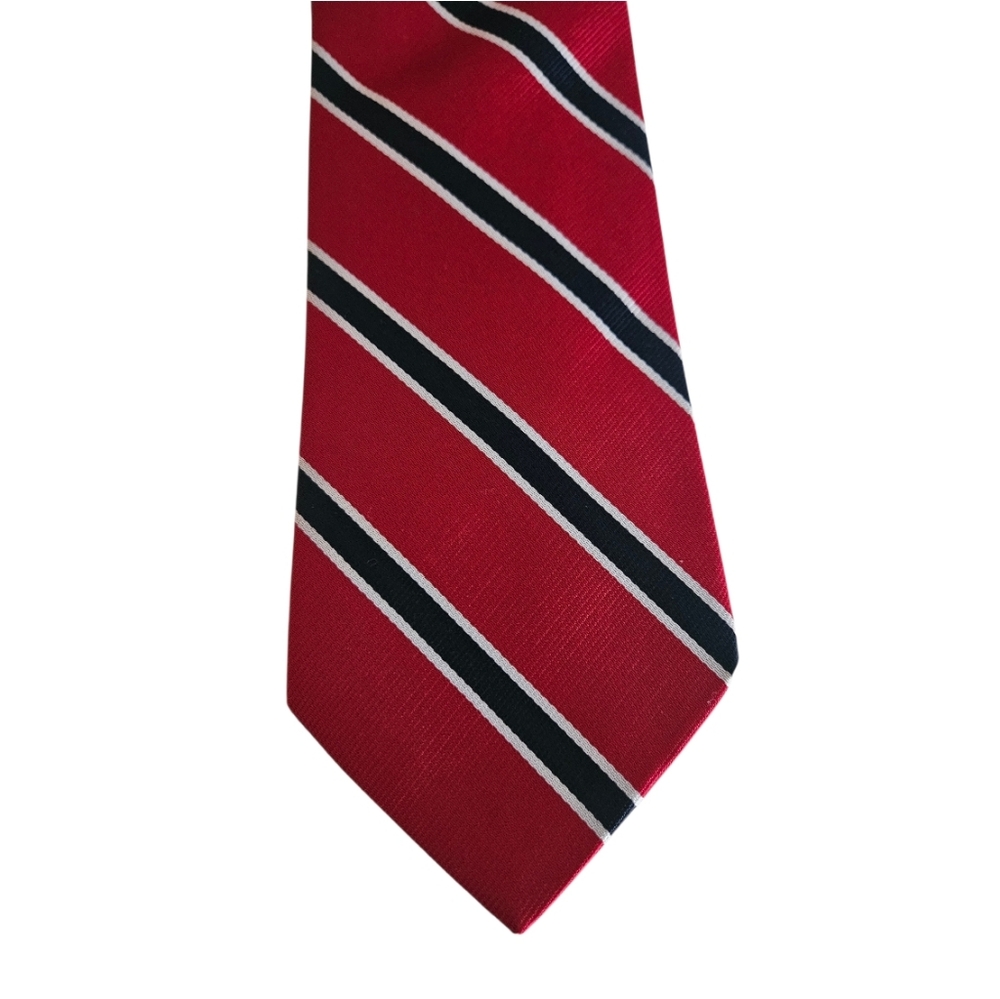 BROOKS BROTHER MAKERS Red & Blue Navy Striped Silk Tie
